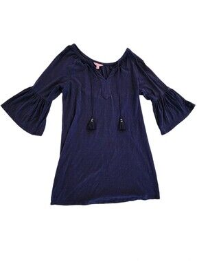 Lilly Pulitzer Navy Blue Del Lago Flare Bell Sleeve Shift Dress Women's Medium